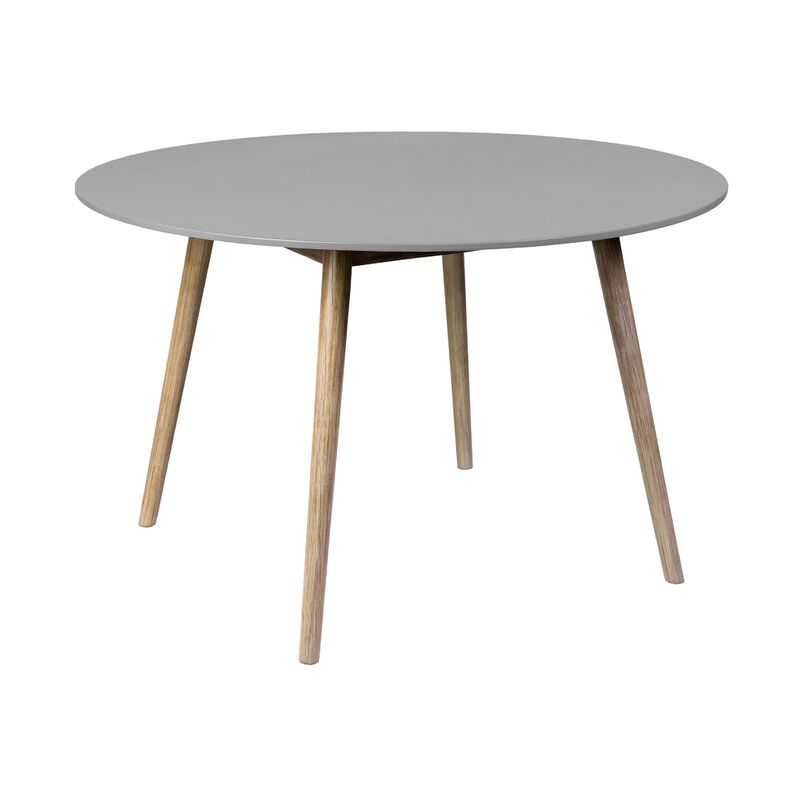 Kilo Dining Table, Brown Wood Legs, 47 Inch Round Gray Superstone Top