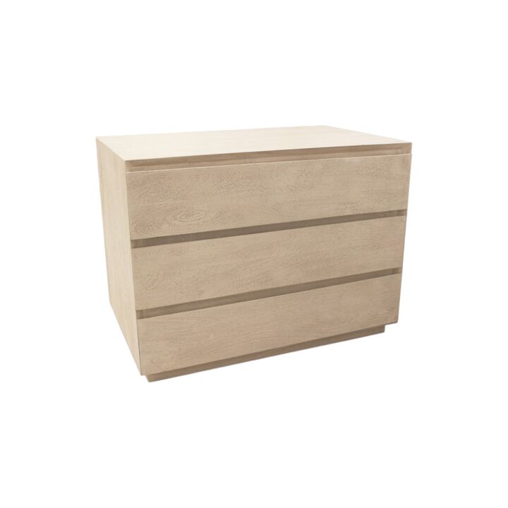 HomeRoots 24" Natural Solid Wood Ribbed Texture Three Drawer Nightstand
