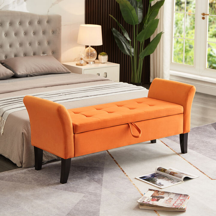 Streamdale 51.5'' Bed Bench With Storage Orange Velvet