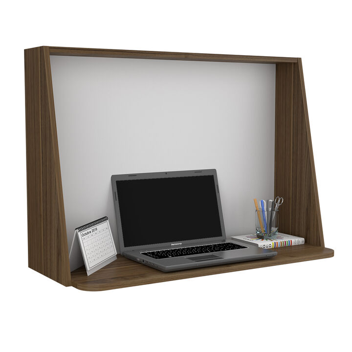 DEPOT E-SHOP Vasco Wall Desk, Desktop Shelf, Mahogany / White
