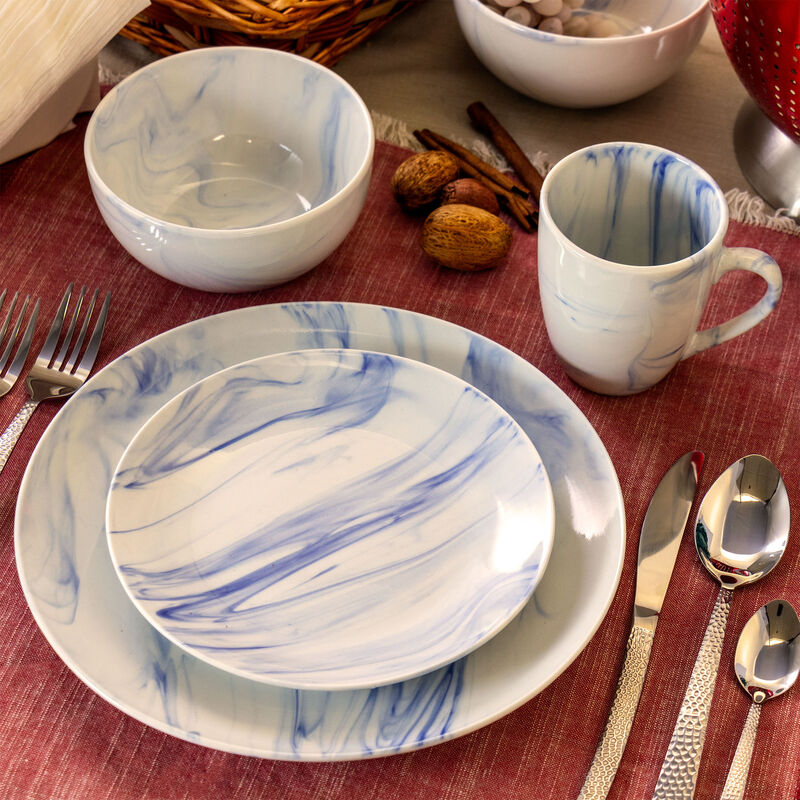 Elama Fine Marble 16 Piece Stoneware Dinnerware Set in Blue and White image number 2