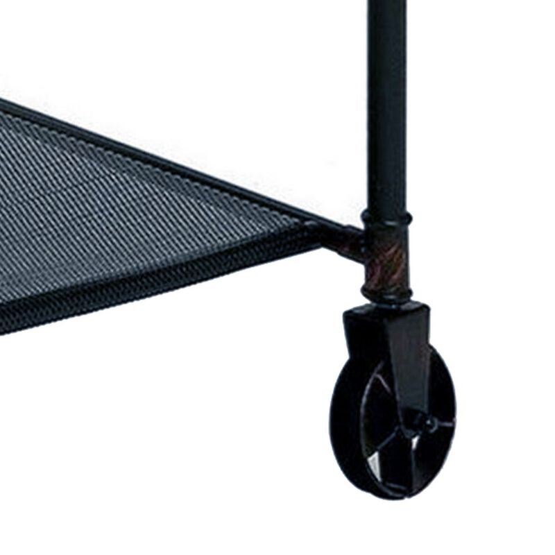 47 Inch Writing Desk, Industrial Caster Wheel, Black Metal, Brown Wood - Benzara