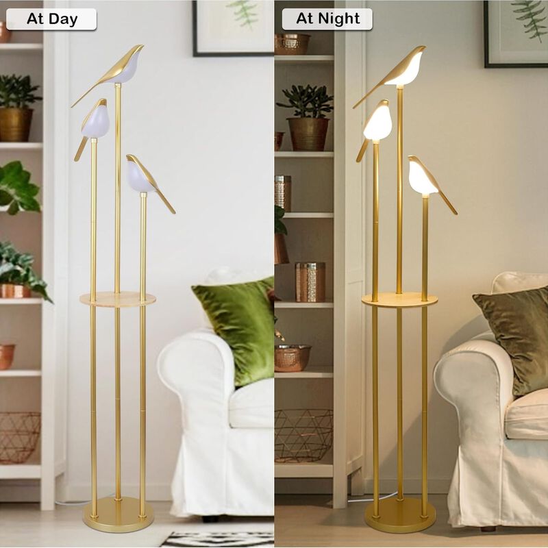 ELEMENT ACE Mid-Century Standing Floor Lamp with Adjustable Built-In LED Lights and Functional Storage Shelf Ideal for Living Room, Bedroom, Study and Home Decor image number 4