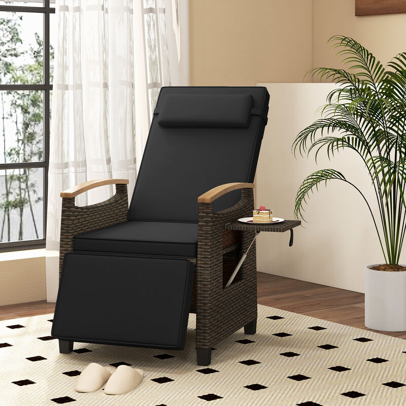 Patio Wicker Recliner Chair with Adjustable Backrest and Footrest for Outdoor Comfort