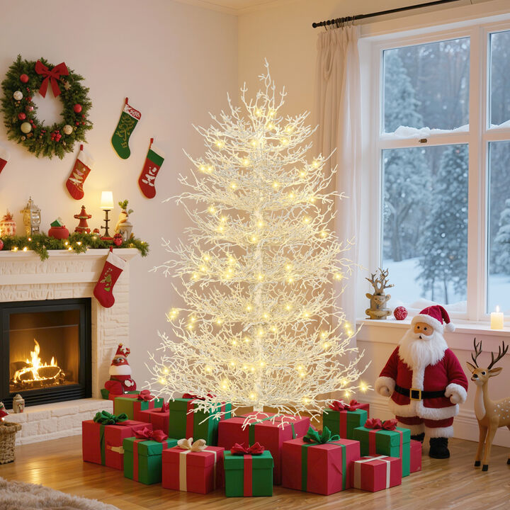 Whisen Pre-lit Aspen Fir Artificial Christmas Tree, Hinged Xmas Tree Snow Flocked Branch Tips, Warm Yellow LED Lights