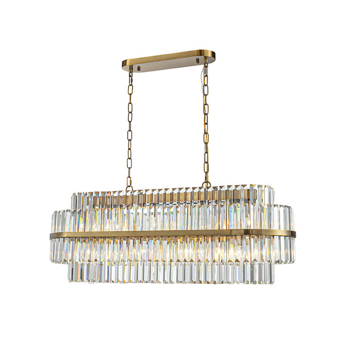 39" Two-Tier 7-Light Rectangular Aged Gold Contemporary Glam Crystal Chandelier