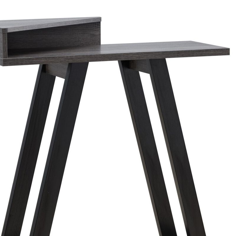 Baki 38 Inch Modern Wood Side Console Table, Corner Compartment, Black-Benzara
