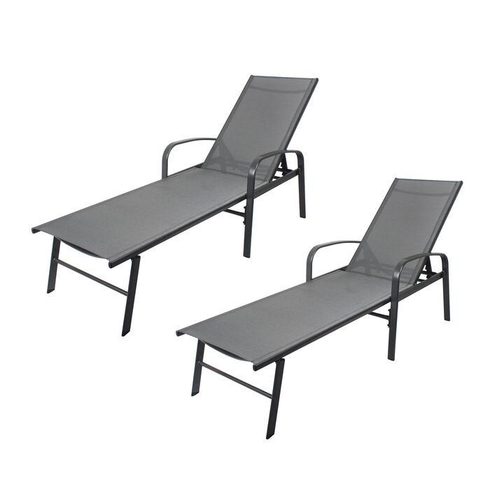 2 Pieces Metal Adjustable Outdoor Chaise Lounge Recliner Patio Lounge Chair with Lumbar Pillow