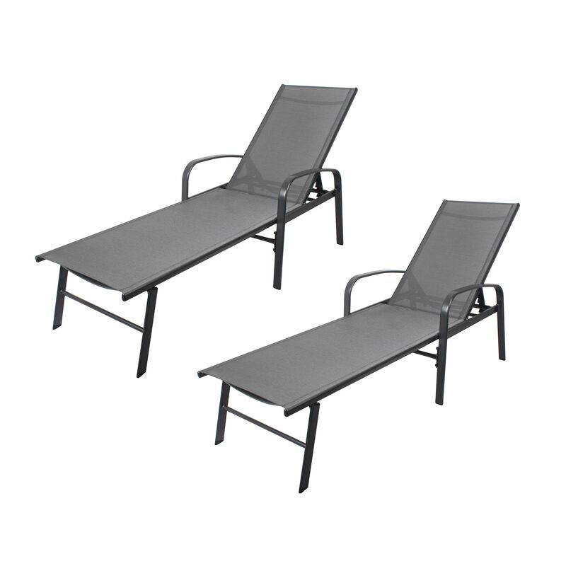 2 Pieces Metal Adjustable Outdoor Chaise Lounge Recliner Patio Lounge Chair with Lumbar Pillow image number 0