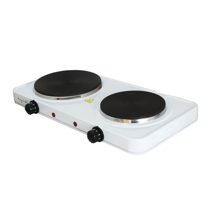 MegaChef Electric Easily Portable Ultra Lightweight Dual Burner Cooktop Buffet Range in Sleek White