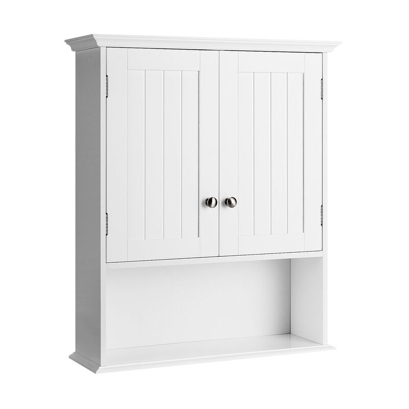 Wall Hanging Bathroom Cabinet with Enclosed Storage and Open Shelves
