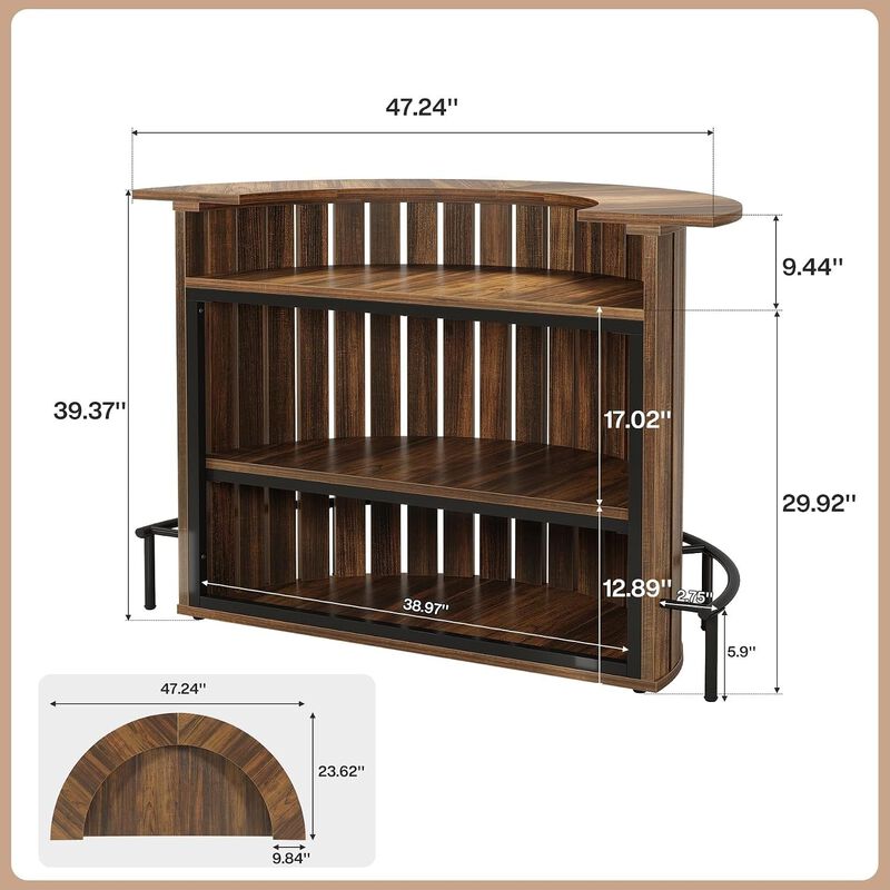 Tribesigns Farmhouse Arc-Shaped 4-Tier Wood Bar Table with Footrest image number 4
