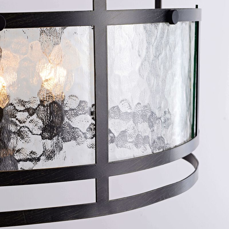 Bella 20" 4-light Water Textured Curved Glass Drum Round Chandelier - Black image number 5