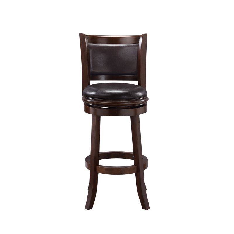 Pal 29 Inch Swivel Bar Stool, Solid Wood, Rich Faux Leather, Espresso Brown - Benzara image number 3