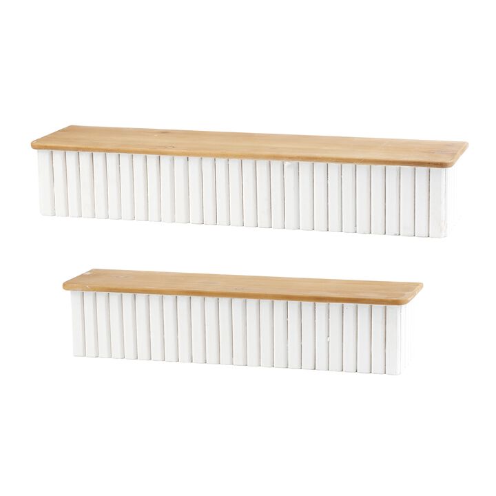 Set of 2 Ribbed Wood Wall Shelves for Display, Storage, or Entryway Decor