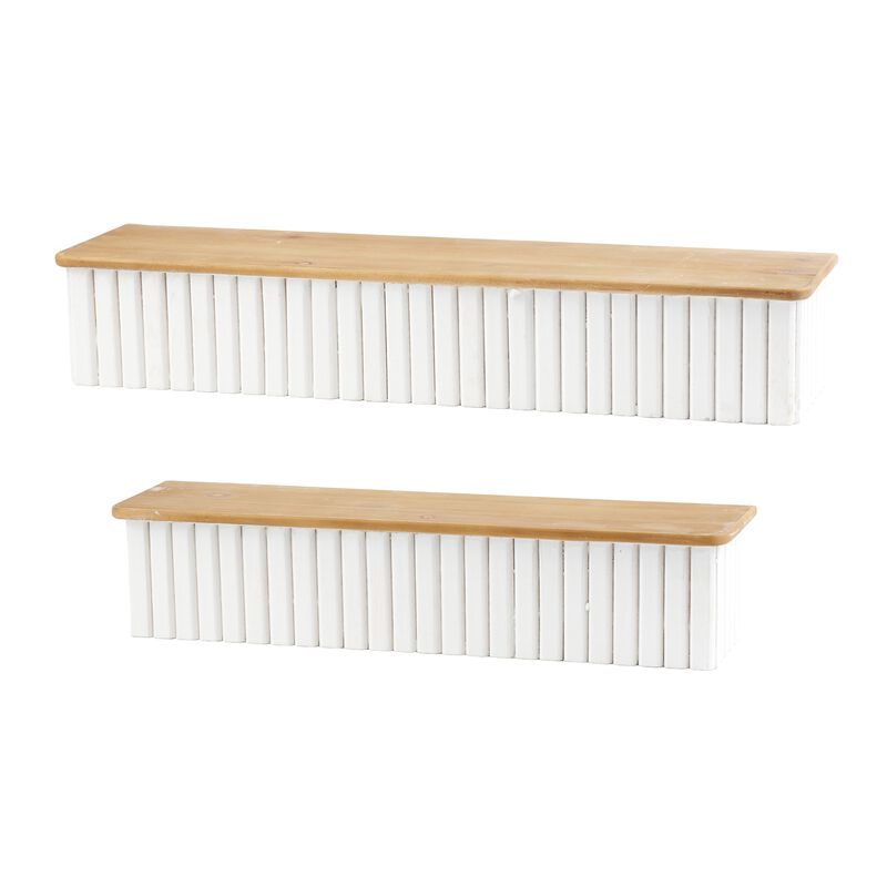 Set of 2 Ribbed Wood Wall Shelves for Display, Storage, or Entryway Decor