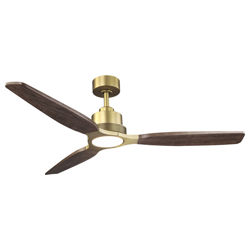 56 in. Soft Brass Dimmable Solid Wood Blades Ceiling Fan with LED Light and Remote