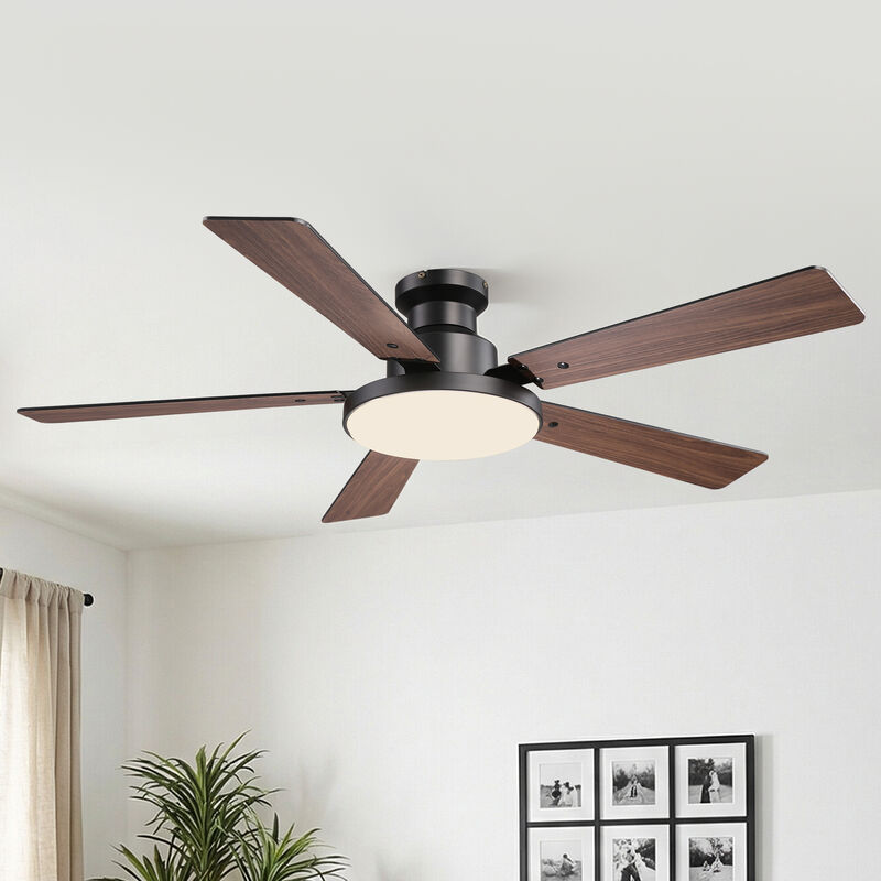 52" Modern Matte Black Dimmable Reversible Low Profile Flush Mount Smart Ceiling Fan with Light, APP Control and Remote image number 5