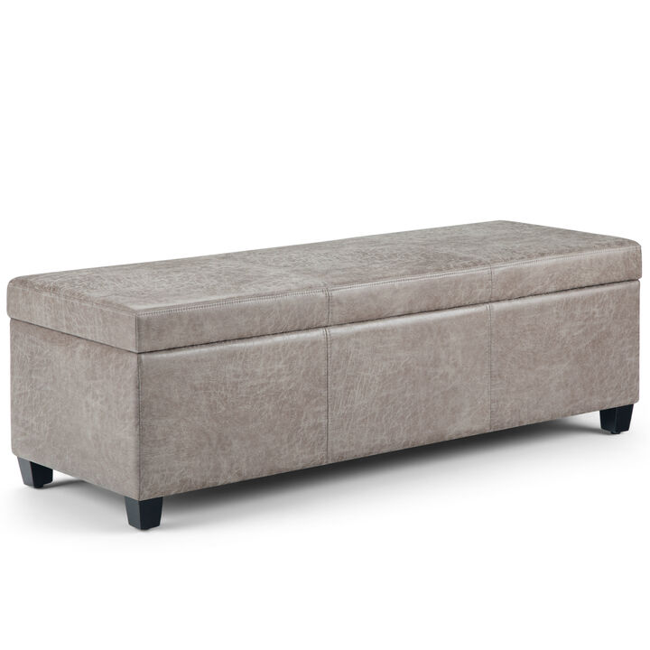 Avalon 48 inch Wide Contemporary Rectangle Storage Ottoman Bench in Distressed Grey Taupe Vegan Faux Leather, Assembled