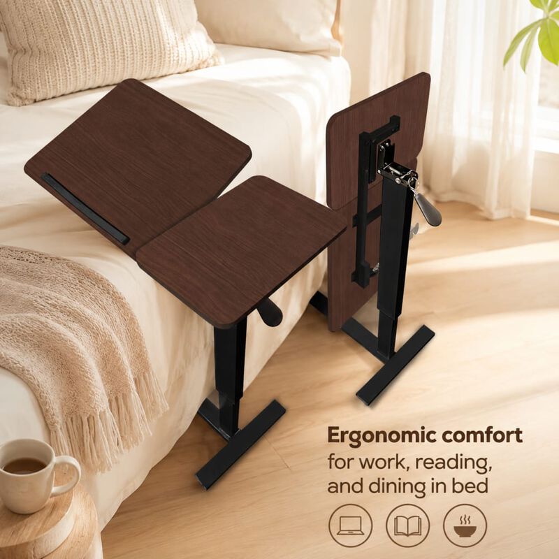 GOODSILO Mobile Rolling Height Adjustable Overbed Bedside Desk Tilting Laptop Stand Tray Table with Wheels for Use on Bed, Sofa for Work, Meals, Reading Activities image number 4