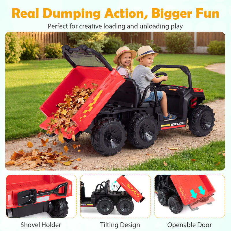 2 Seater 24V Ride On Dump Truck 4WD with Electric Dump Bed and Lights for Kids image number 5