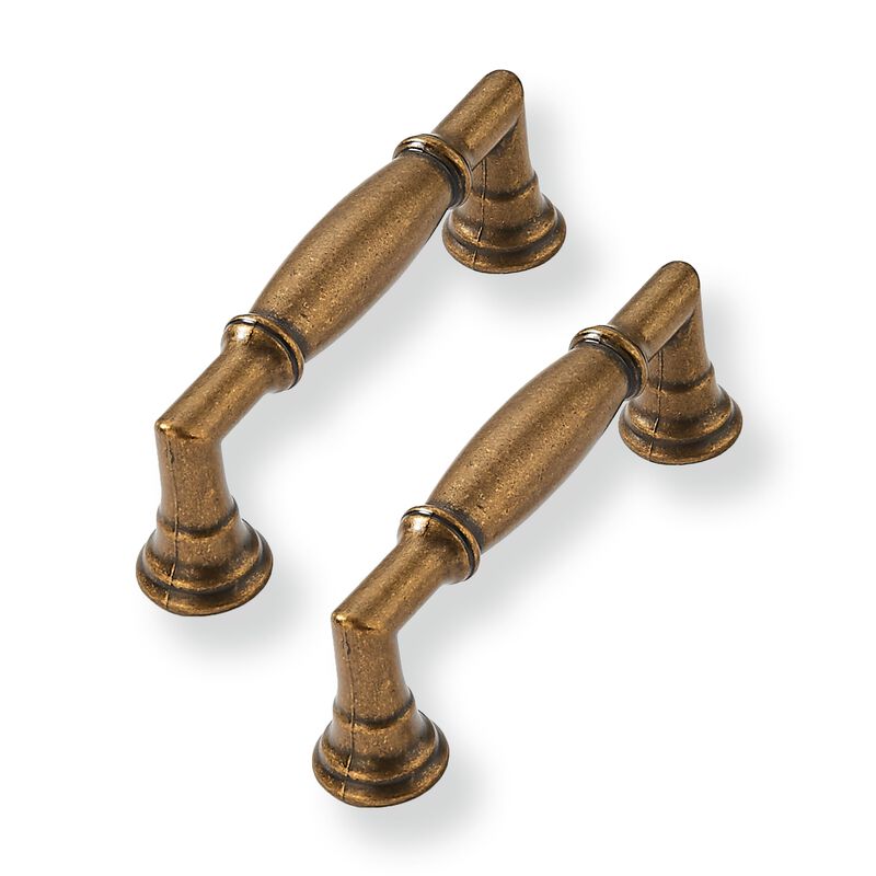 CABDM 2 Pack 3 Inch(76mm) Solid Antique Brass Cabinet Pulls Heavy Duty Vintage Brass Round Cabinet Pulls Kitchen Cabinet Hardwar