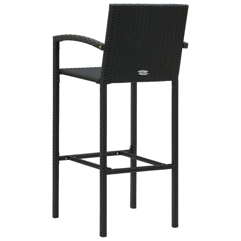 Bar Stool Set of 2 Black Poly Rattan, Powder-Coated Steel