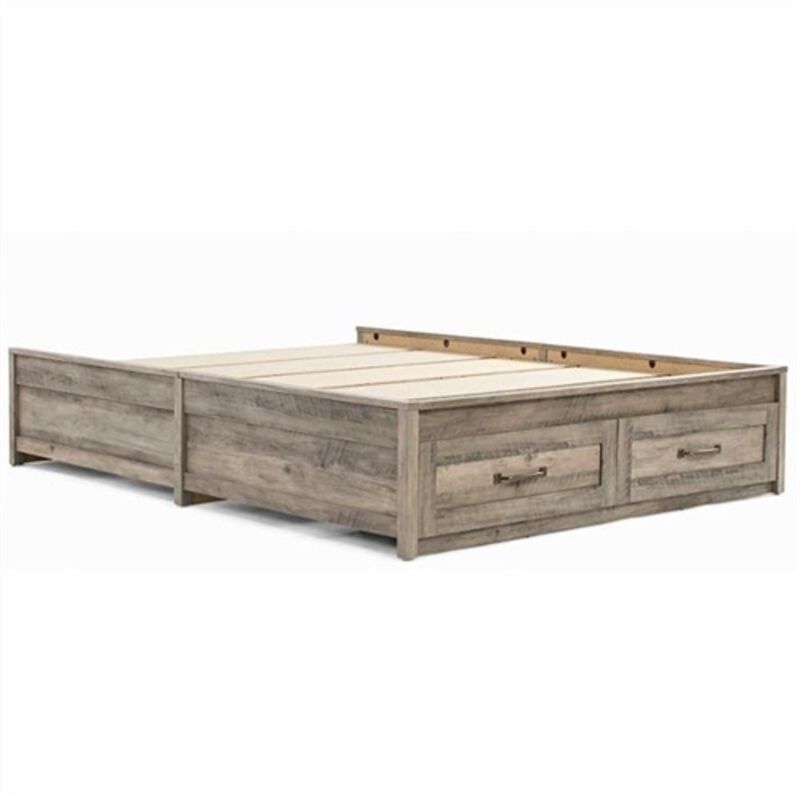 Rustic FarmHome Platform Bed Frame with Built-In Storage Drawers