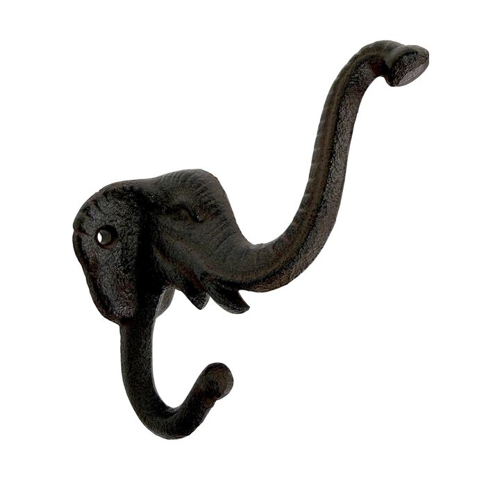 Set Of 4 Elephant Wall Hooks Rustic Cast Iron Brown 5 In Decorative