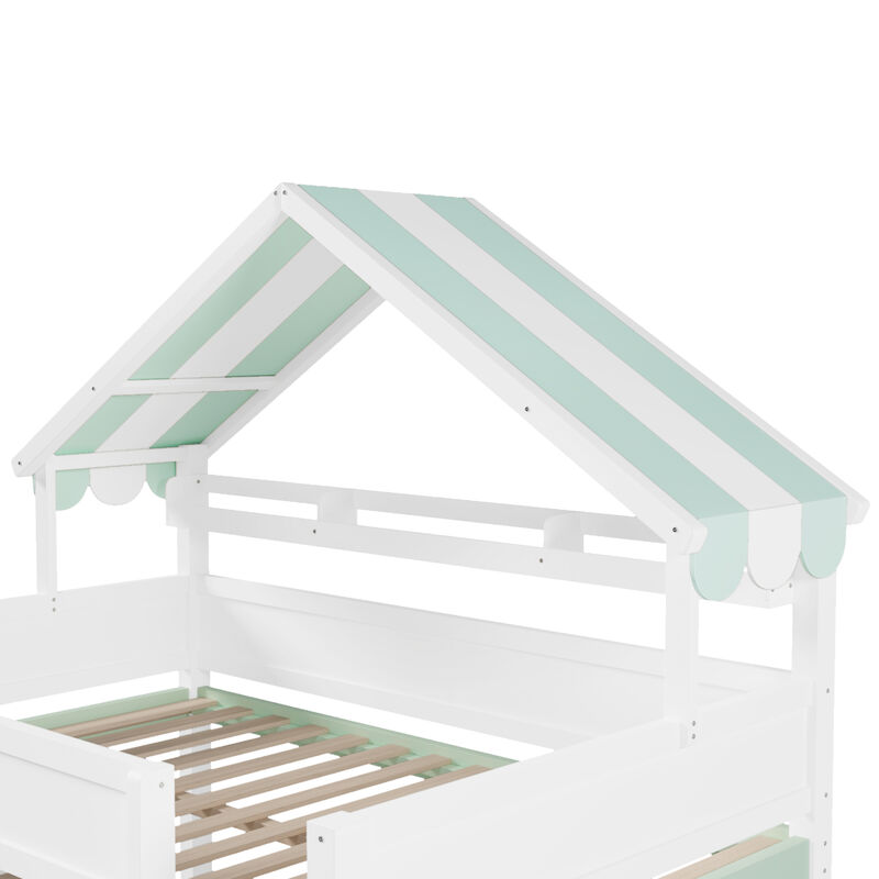 Merax Full Size Loft Bed with Canopy Roof and Storage Cabinet image number 9