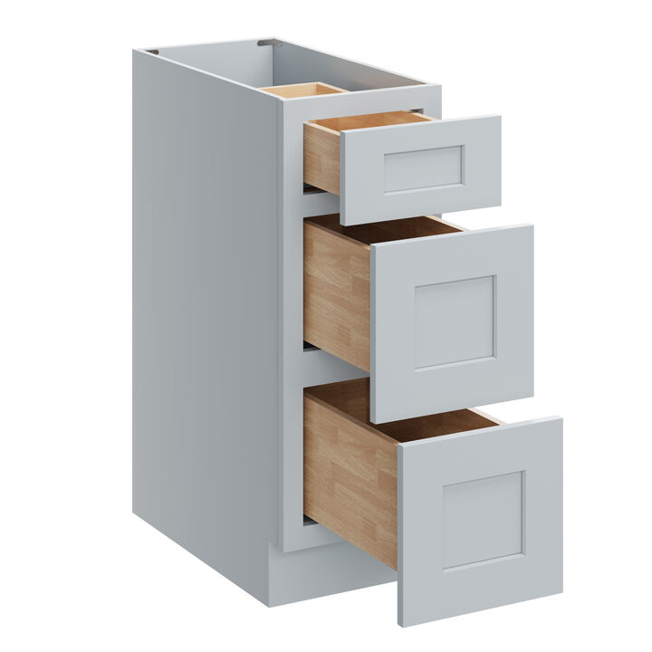 Compact 3-Drawer Base Cabinet, Soft-Close Undermount Slides for Kitchen or Bathroom Storage