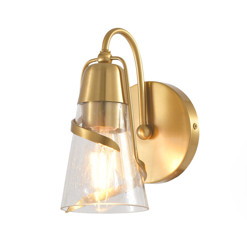 5.1" 1-Light Modern Plated Gold Wall Light Sconces with Seeded Glass Shade
