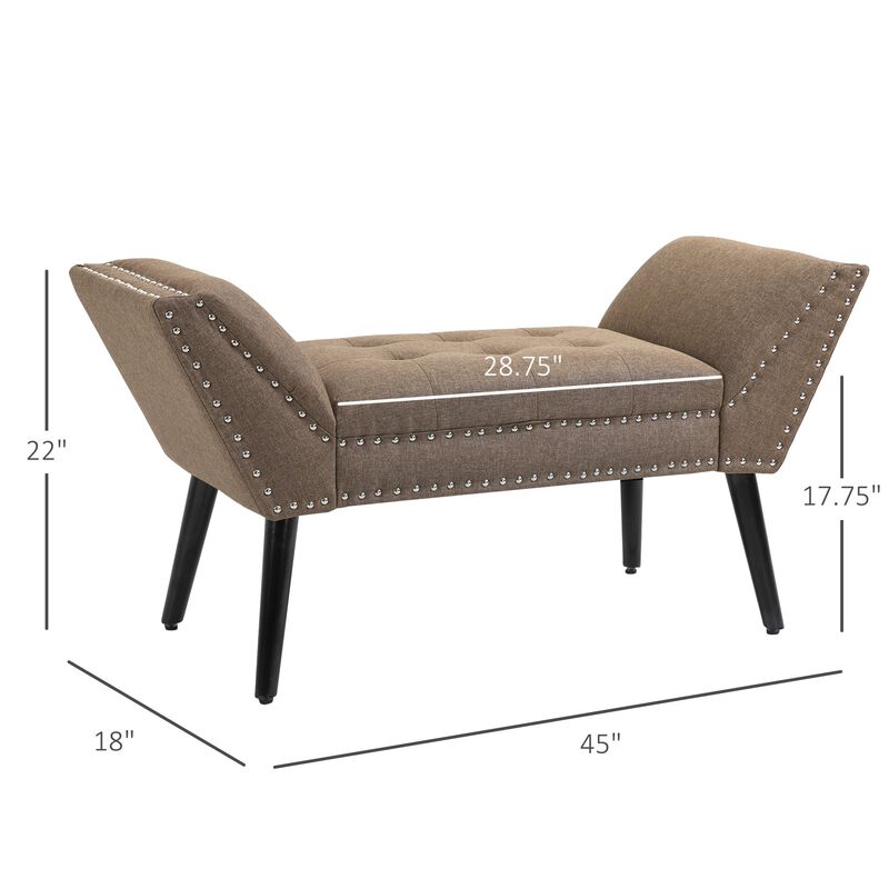 Brown Living Room Bench: Button Tufted Fabric Ottoman