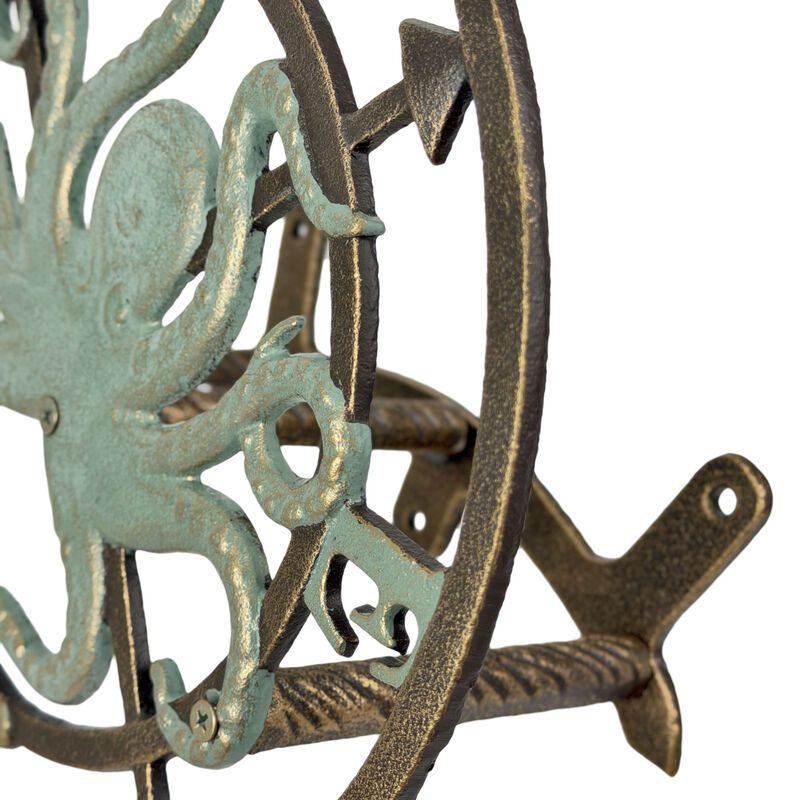 Cast Iron Octopus Compass Rose Garden Hose Holder 11.75 inch Coastal Decor image number 3