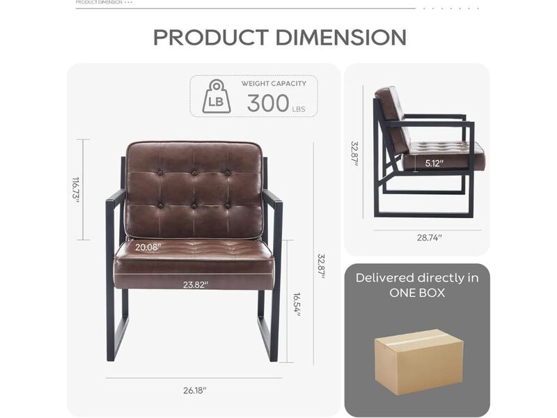 Accent Chair Set &ndash; 2 Brown Faux Leather Mid‑Century Armchairs with Metal Legs image number 1