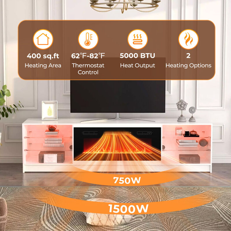 Recessed Electric Fireplace Heater with LED Strip Lights and Remote Control for Modern Home D&eacute;cor