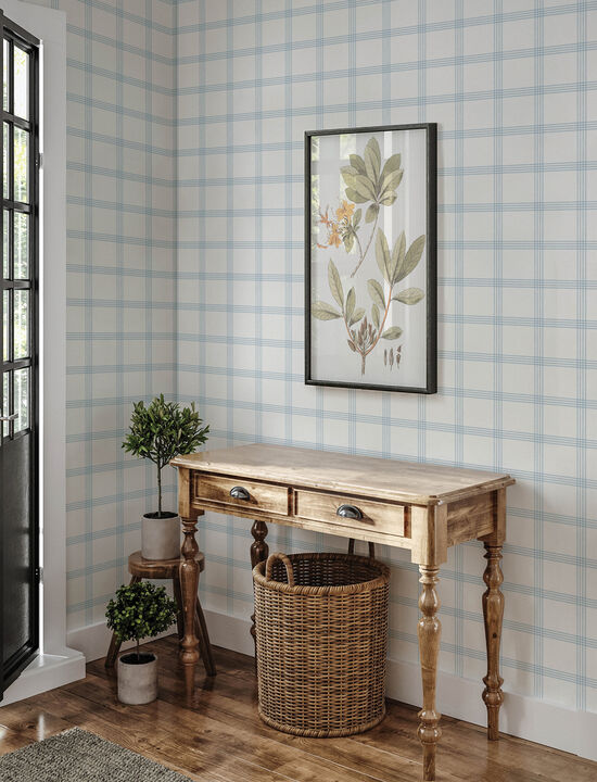 Twain Light Blue Plaid Wallpaper (Set of 2)