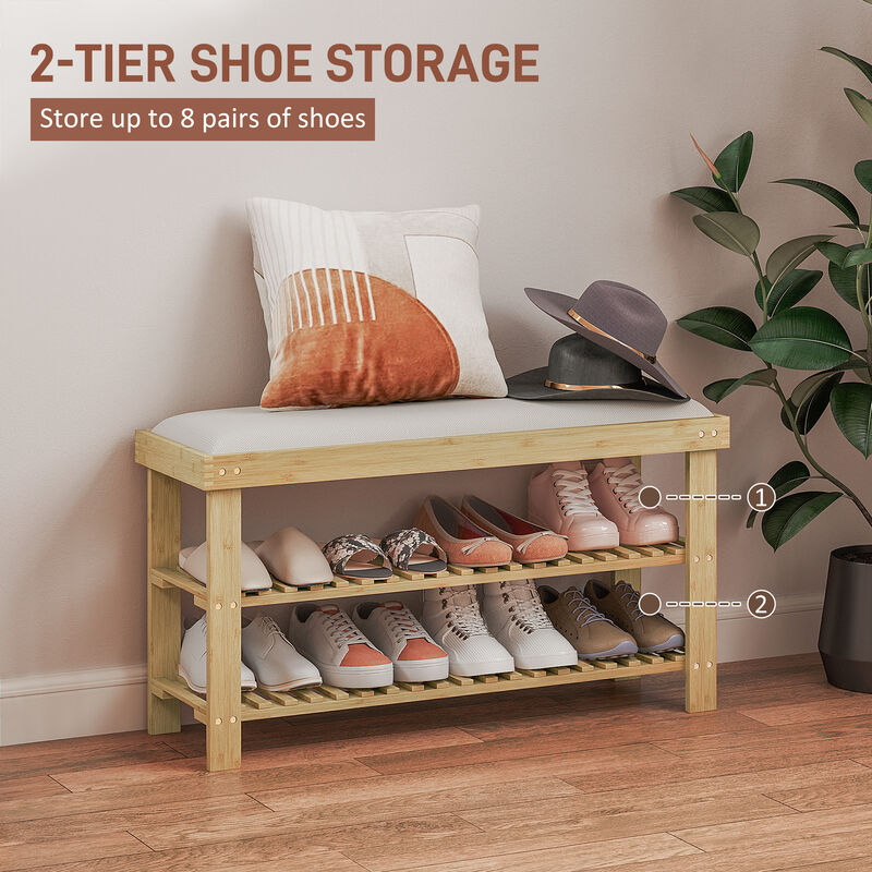 Hivvago Bamboo Shoe Organizer Bench for Entryway image number 4