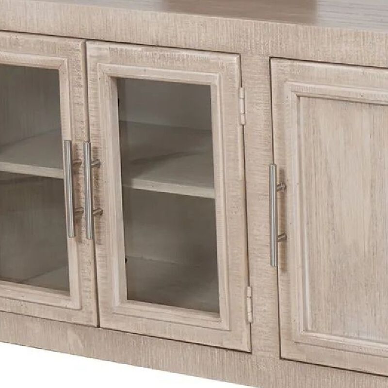 Lina TV Stand Media Cabinet, 93 Inch Gray Slate Top, Cream Pine Wood image number 6