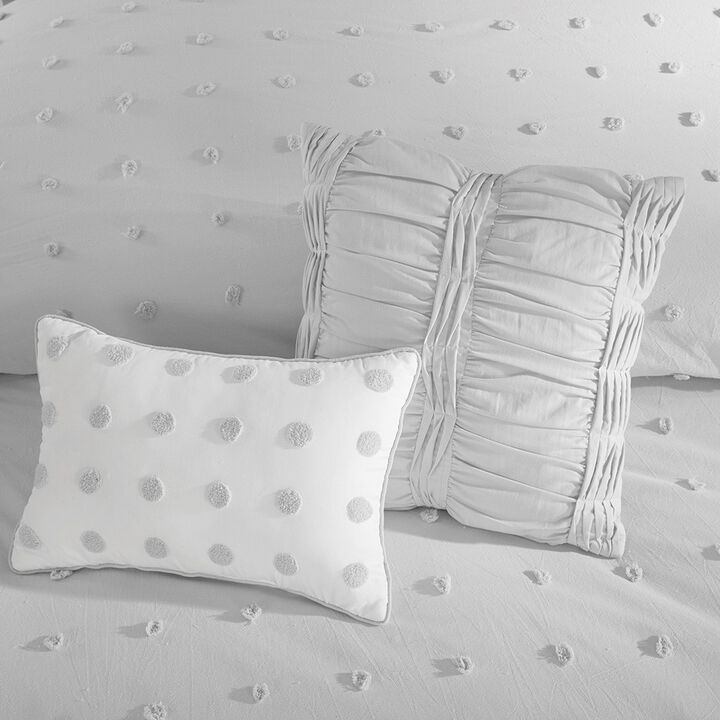 Gracie Mills Mikel Chenille Dot Cotton Jacquard Comforter Set with Euro Shams and Throw Pillows