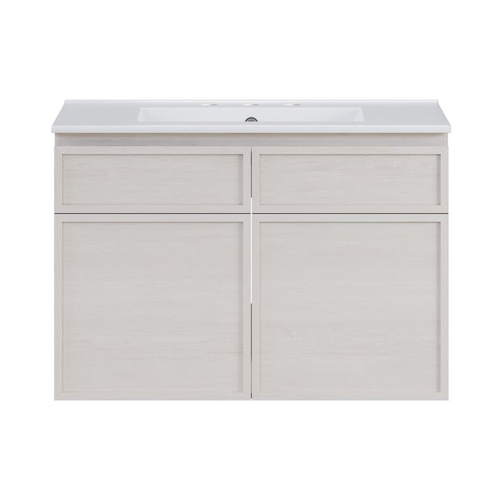 30" Wall-Mounted Bathroom Vanity in White Oak with 3-Hole Widespread Sink Top