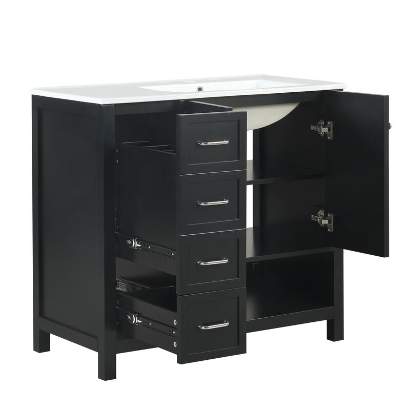 Whisen Bathroom Vanity with Sink, Freestanding Vanity with Drawers, cabinet and Open shelf - Black