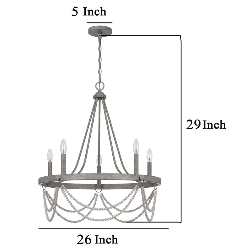 Lony 26 Inch Chandelier with White Beaded Candelabra Design, Metal - Benzara