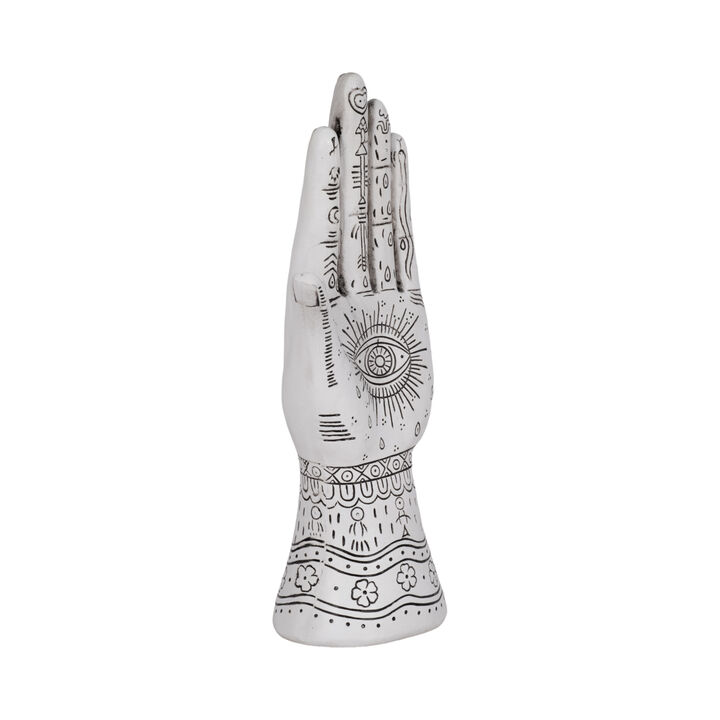 Resin, 10" Tattoo Hand, White