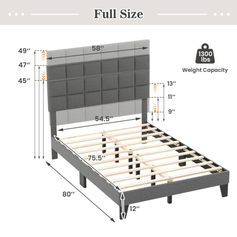 Hivvago Modern Linen Bed Frame with Adjustable Headboard-Gray