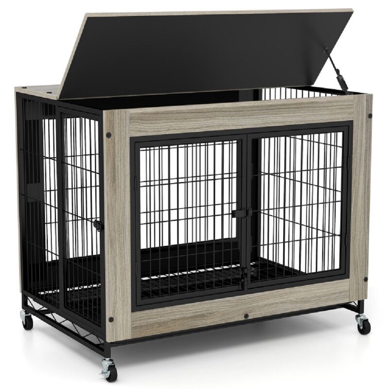 Steel Frame Dog Crate with Flip-Up Access, 3 Secure Doors & Removable Tray For Dogs image number 0