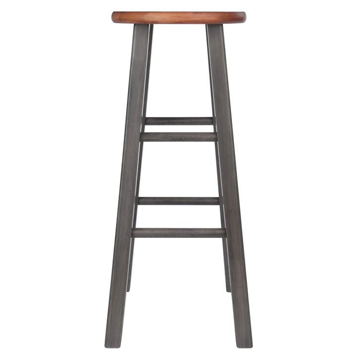 Ergode Wood Ivy Bar Stool - Rustic Teak & Gray | Farmhouse Charm | Solid Wood | High & Low Crossbars | 220lbs Capacity | No Assembly Required
