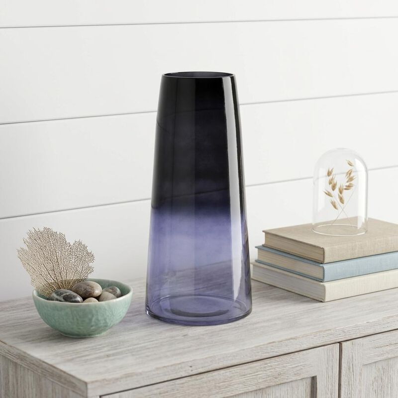 HomeRoots 13" Blue Ombre Glass Tapered Table Vase image number 1