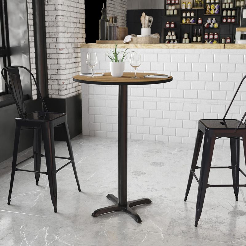 Flash Furniture 30'' Round Walnut Laminate Table Top with 22'' x 22'' Bar Height Table Base image number 1