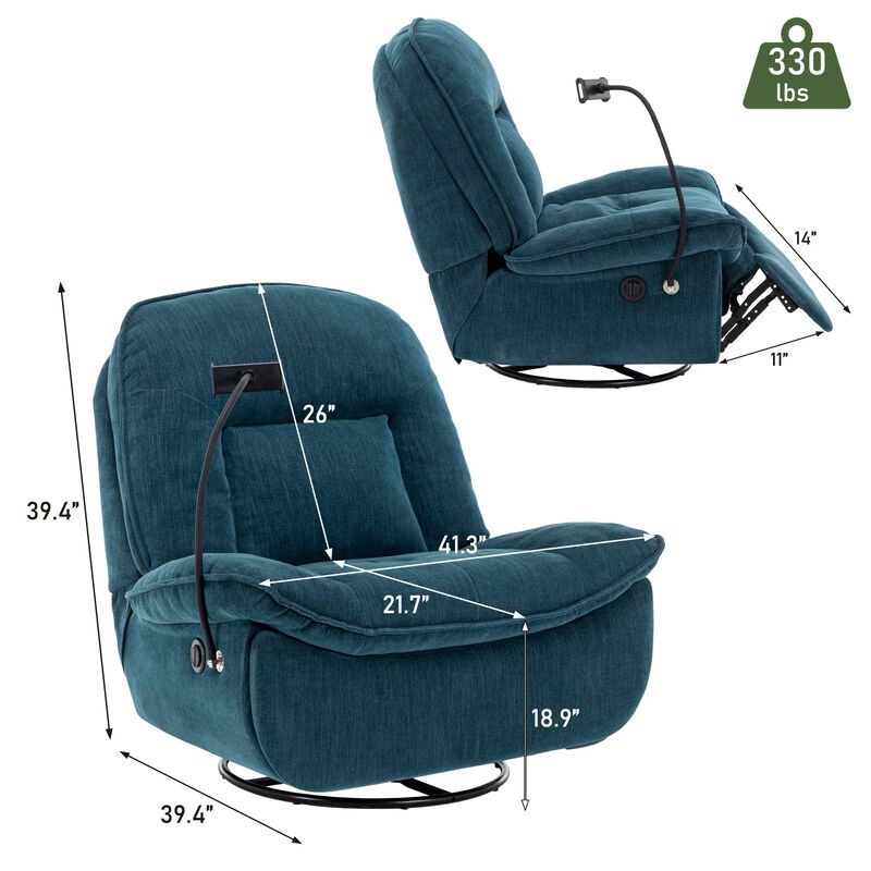 Chenille Fabric Swivel Recliner with Mobile Phone Bracket